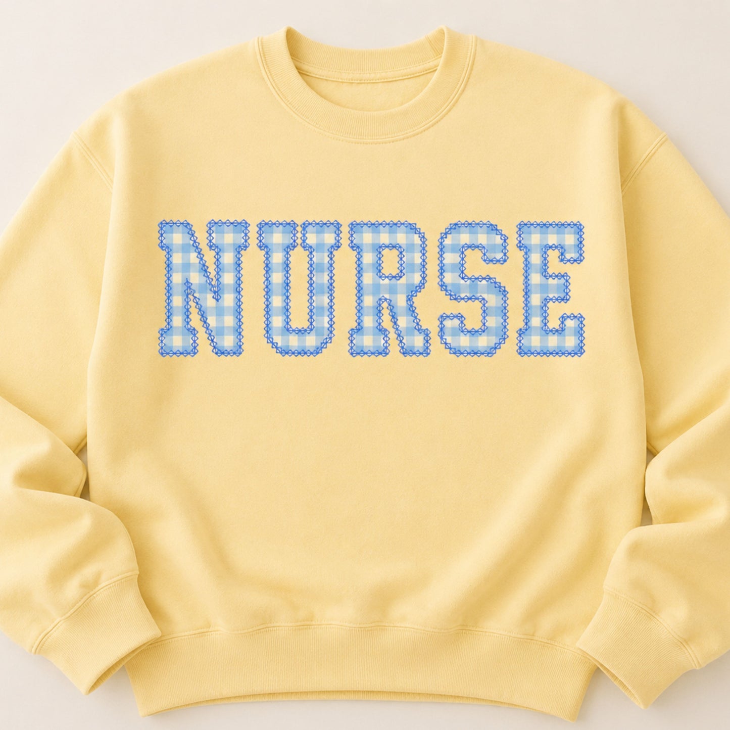 Gingham Applique Embroidered Crewneck