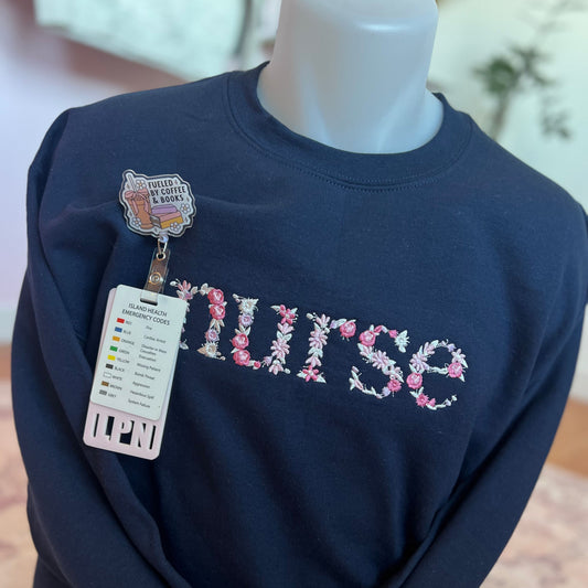 Embroidered Nurse - Floral Crew