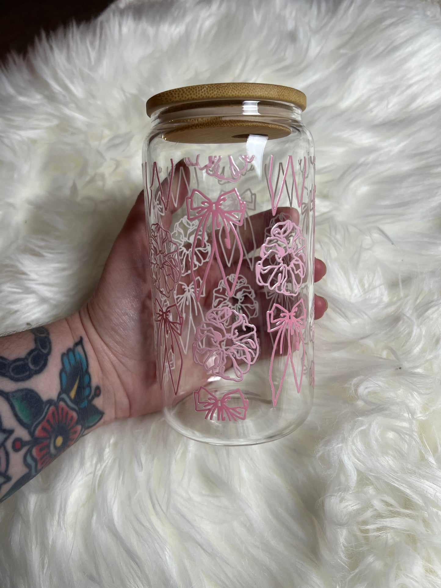 Peonies & Bows Glass Cup