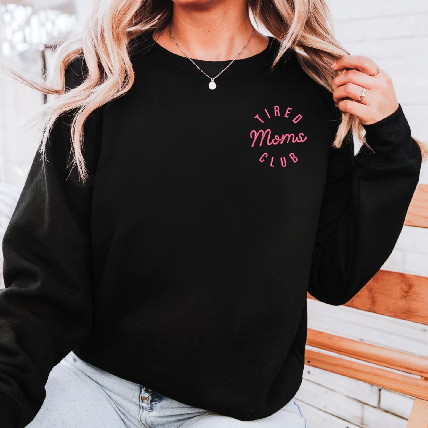 Tired Moms Club Embroidered Crew