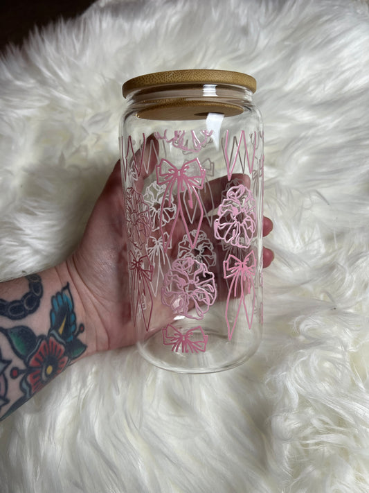 Peonies & Bows Glass Cup